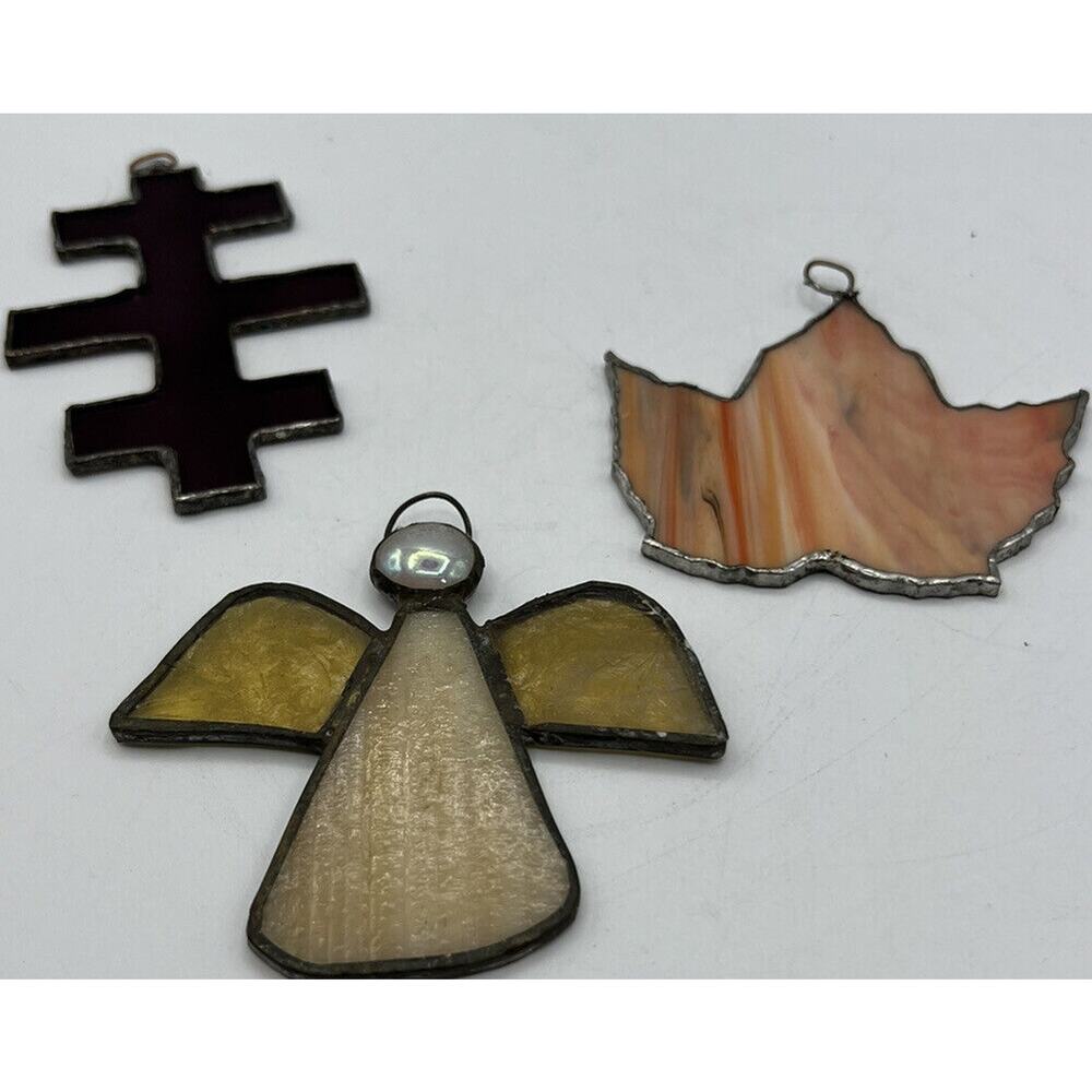 Suncatcher/Stained Glass Handmade 3 Psychic Cross, Oak Leaf Angel